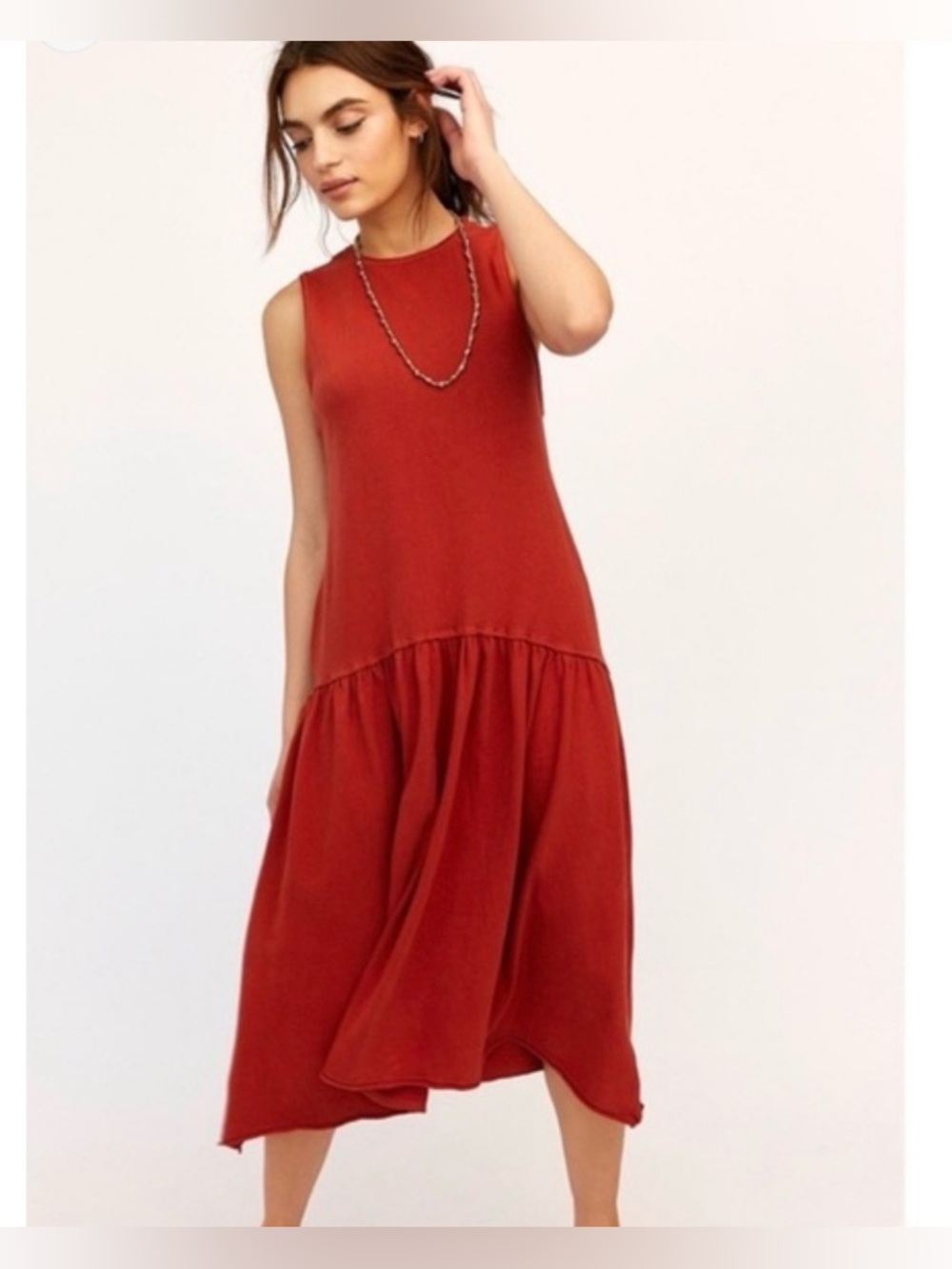 Free People Beach Rust Red Sleeveless Drop Waist Dress L Cotton